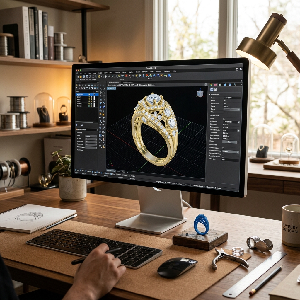 Master jeweler hand-finishing a diamond setting in the CrownCarat workshop